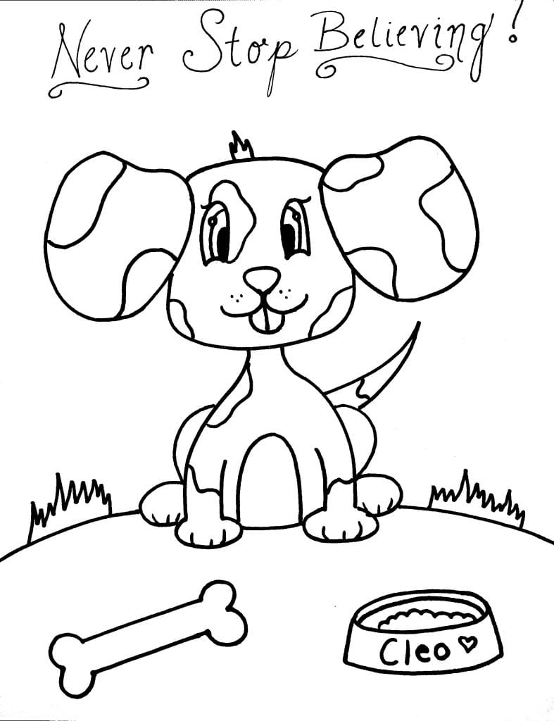 Puppy Coloring Page - Never Stop Believing
