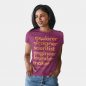 Woman wearing lush smart girls squad t-shirts for adults